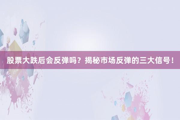 股票大跌后会反弹吗？揭秘市场反弹的三大信号！
