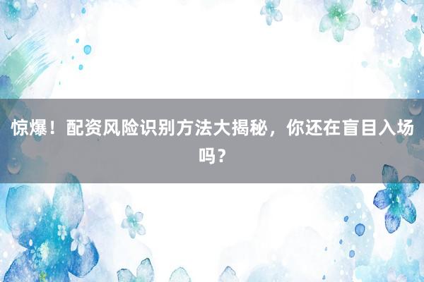惊爆！配资风险识别方法大揭秘，你还在盲目入场吗？
