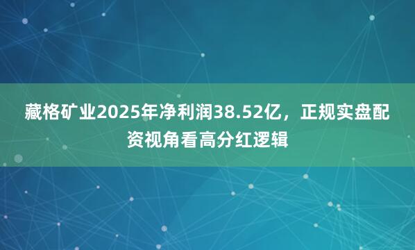 藏格矿业2025年净利润38.52亿，正规实盘配资视角看高分红逻辑