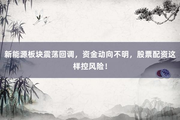 新能源板块震荡回调，资金动向不明，股票配资这样控风险！