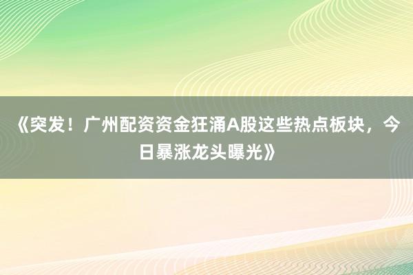 《突发！广州配资资金狂涌A股这些热点板块，今日暴涨龙头曝光》