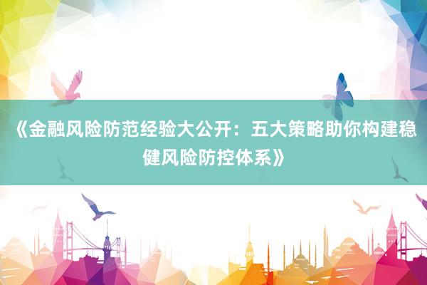 《金融风险防范经验大公开：五大策略助你构建稳健风险防控体系》