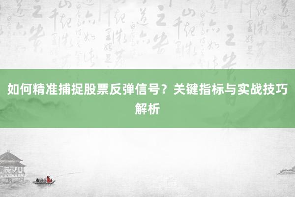 如何精准捕捉股票反弹信号？关键指标与实战技巧解析