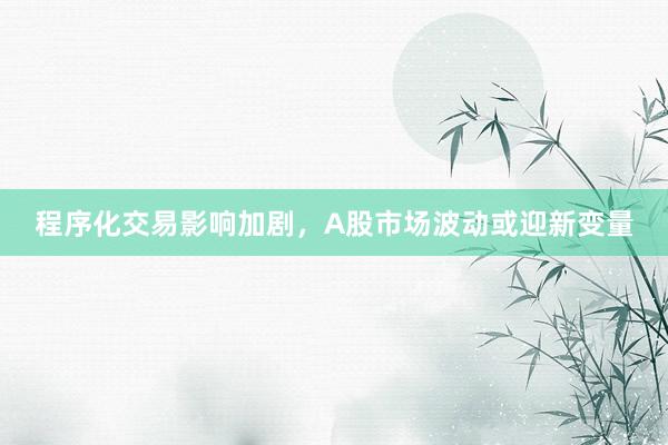 程序化交易影响加剧，A股市场波动或迎新变量