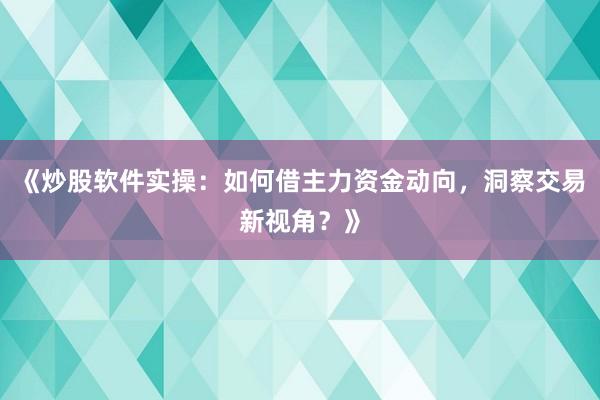 《炒股软件实操：如何借主力资金动向，洞察交易新视角？》