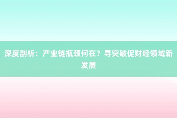 深度剖析：产业链瓶颈何在？寻突破促财经领域新发展