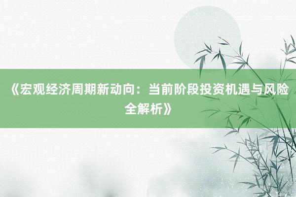《宏观经济周期新动向：当前阶段投资机遇与风险全解析》